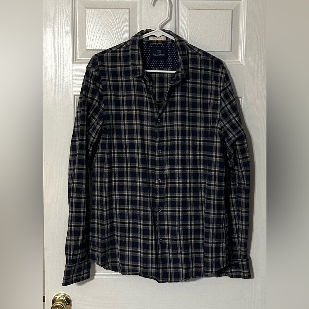 Scotch & Soda Blue and Tan‎ Flannel Button Down Shirt